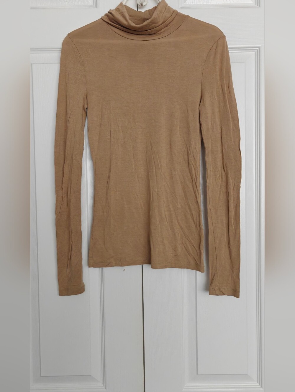 Frenchi Slim Fit Tan Turtleneck Long Sleeve Top, Size M